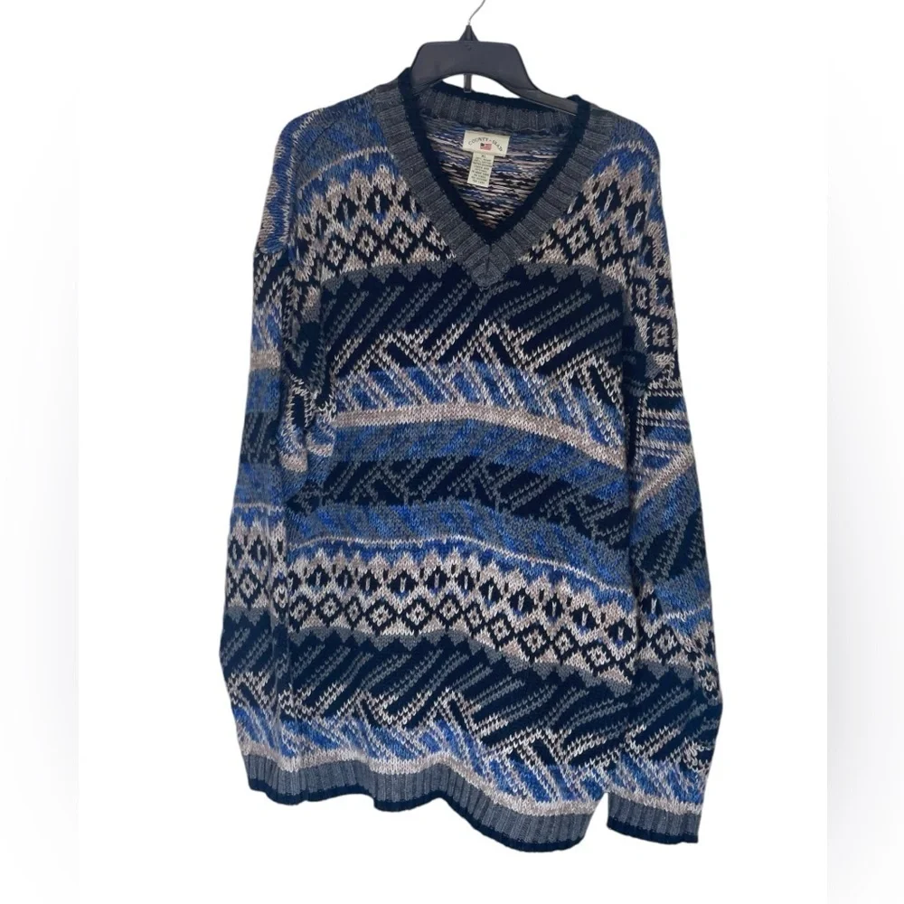County Seat Fair Isle Oversized knitted sweater, cotton blend. Size XL GUC